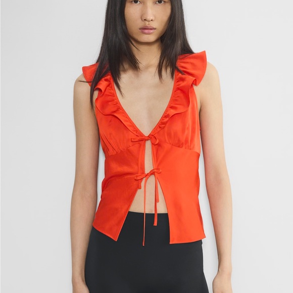 Aritzia | Wilfred | Tonka Satin sleeveless V-neck ruffled blouse - Picture 2 of 8